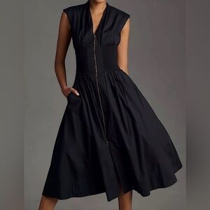 Anthropologie Black Midi Dress with Front Zipper